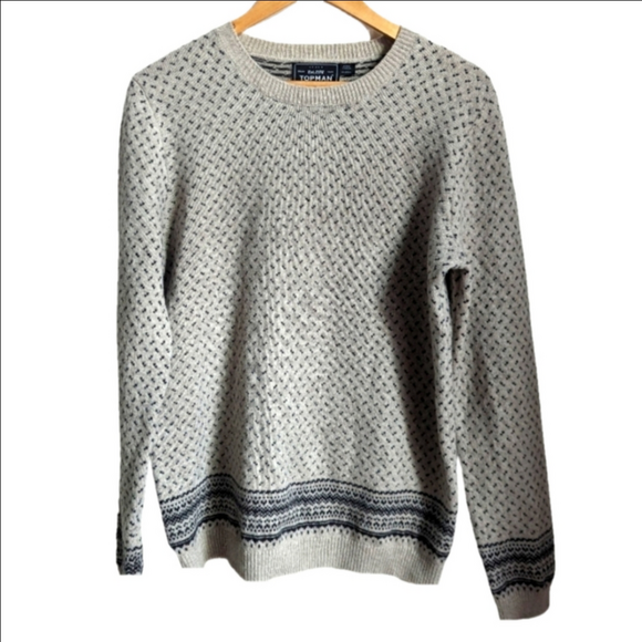 Topman Other - TOPMAN Navy & Cream Nordic Casual Lambswool Crewneck Knit Sweater Size Large